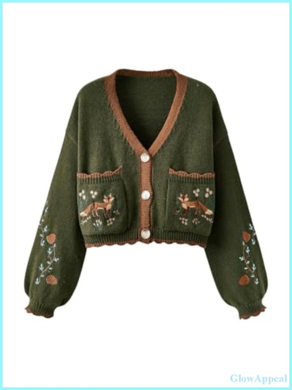 Women's Cropped Cardigan Sweater Boho Button Up V-Neck Cottage Core Knit